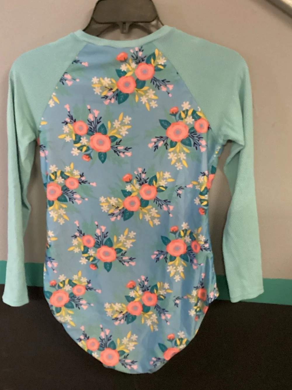 Cat & Jack Girls Floral Long-Sleeve Rash Guard One-Piece Swim Suit - Aqua/Coral